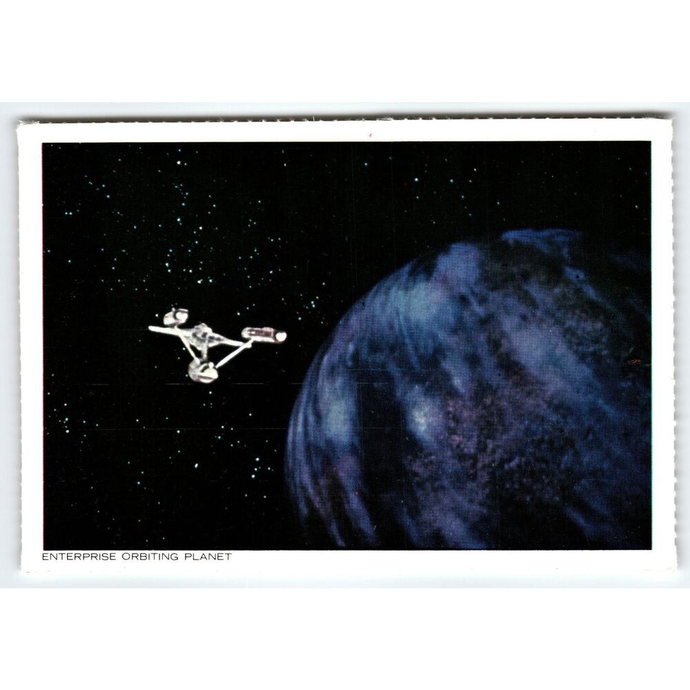 1977 Star Trek Chrome Postcard Enterprise Orbiting Planet Vintage